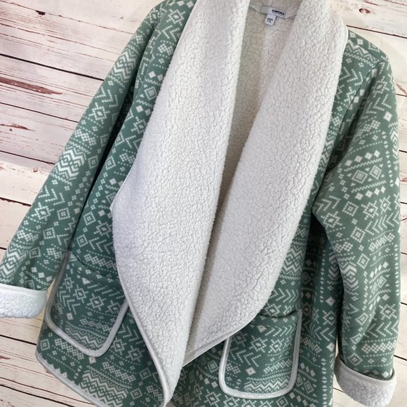 SOLD SONOMA Green & Cream Aztec Print Sherpa Lined Cardigan Jacket NWOT - Picture 12 of 16